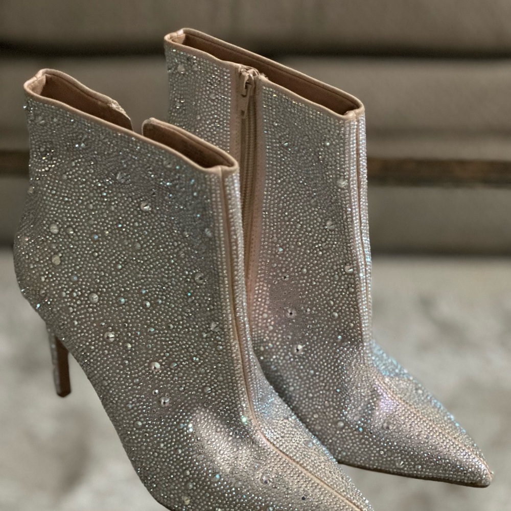 Silver Stiletto Heeled Boots with Glitter Finish
